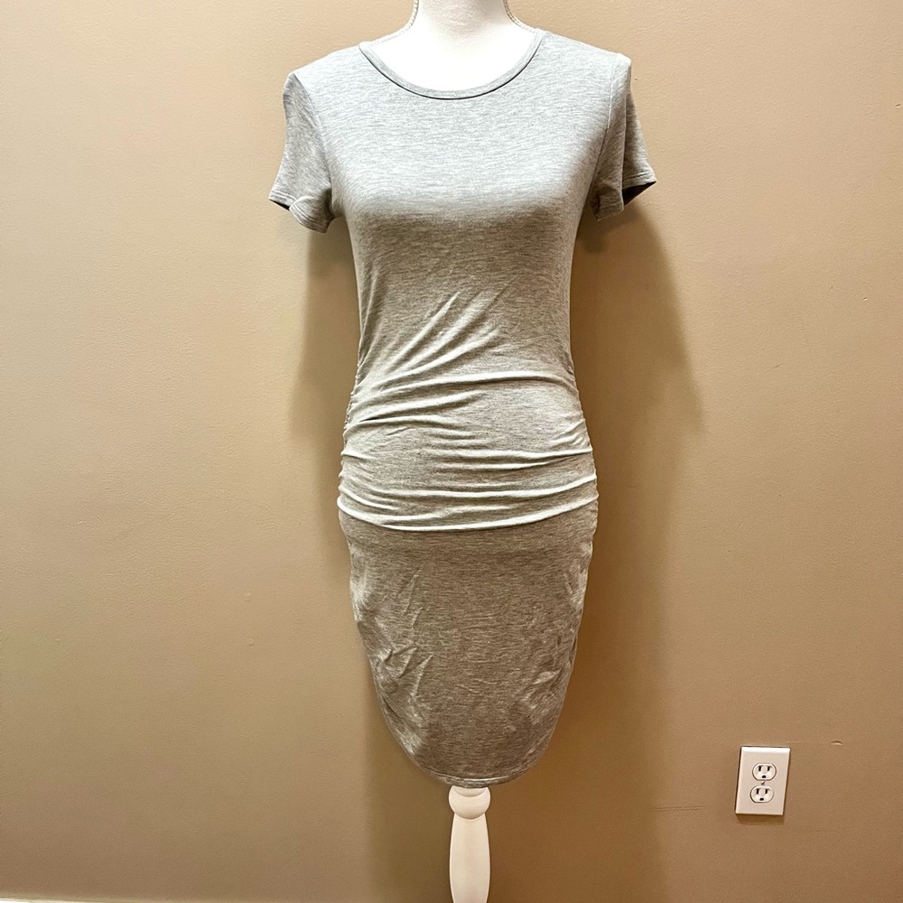 ANTISTAR Short Sleeve Bodycon Gray Ruched Dress Size XS